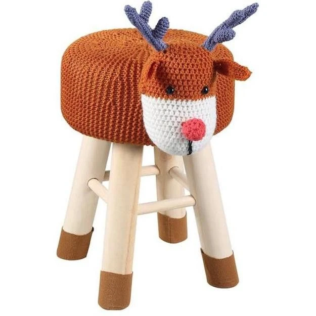 Pouf Enfant Cerf Crochet Marron Et Pieds Bois Massif Leala 1 Pouf Enfant Cerf Crochet Marron Et Pieds Bois Massif Leala