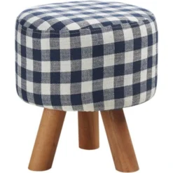 Pouf Rond Enfant Tissu Bleu Et Pieds Hêtre Kaidi - Lot De 2
