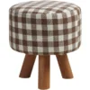 Pouf Rond Enfant Tissu Marron Et Pieds Hêtre Kaidi - Lot De 2