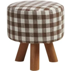 Pouf Rond Enfant Tissu Marron Et Pieds Hêtre Kaidi - Lot De 2