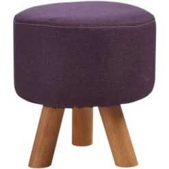 Pouf Rond Enfant Tissu Violet Et Pieds Hêtre Kaidi - Lot De 2