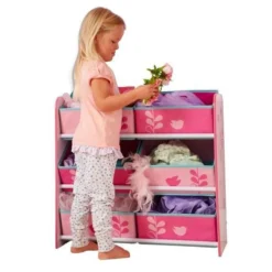 WORLDS APPART Meuble De Rangement Enfant - 6 Bacs HelloHome Fleurs Et Oiseaux - Rose